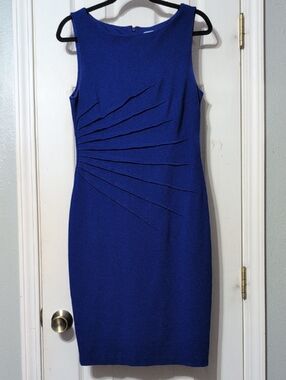 Cache Royal Blue Sleeveless Midi Dress with Radiant Pleats